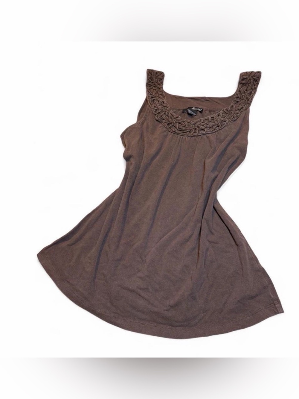 Willi Smith Brown Embroidered Scoop-Neck Tank